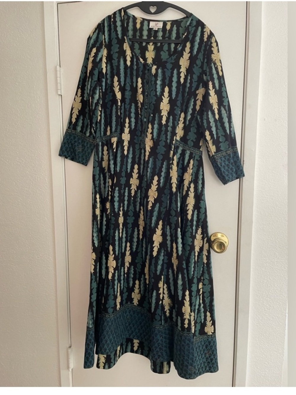 Vintage rare anokhi blue pattern dress 100% cotton size small